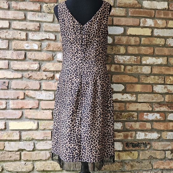 Vintage Leopard Print Embellished Sleeveless Sheath Dress - Picture 3 of 15